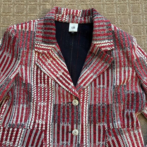 CAbi Striped Blazer Women's L Red White Coastal Nautical Anchor Buttons Office - Picture 3 of 9
